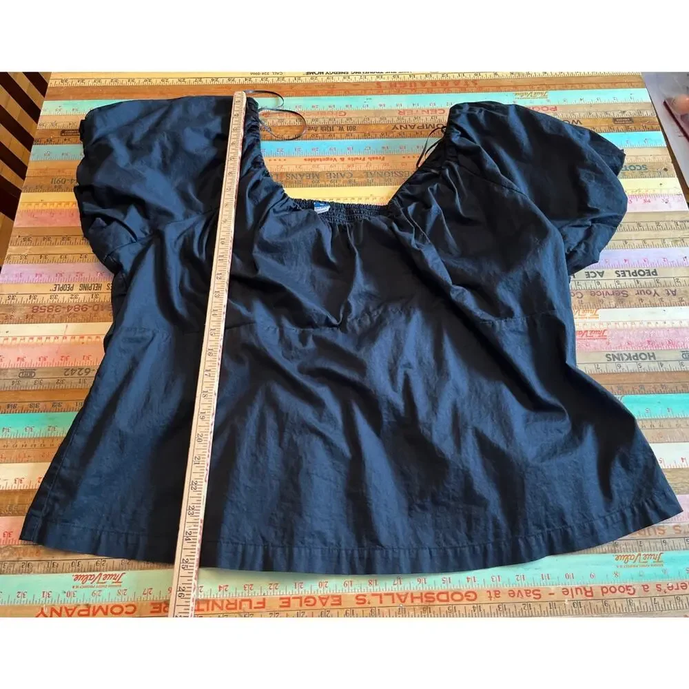 Old Navy Smocked Plus 3X Black Round Neck Short Puff Sleeve Ruffle Top Shirt